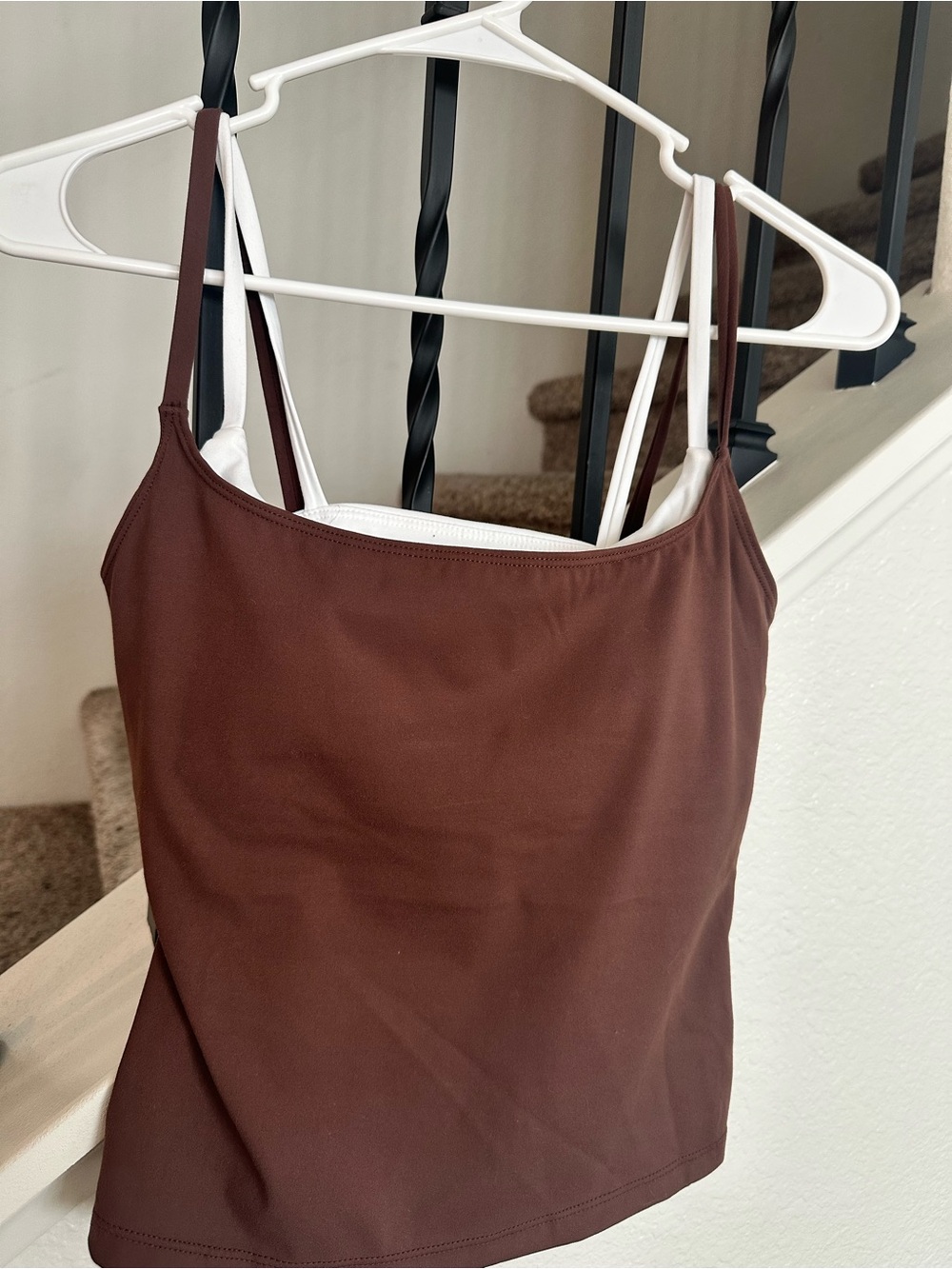 Double layered Brown Women's Tank Top with Built-In Shelf Bra